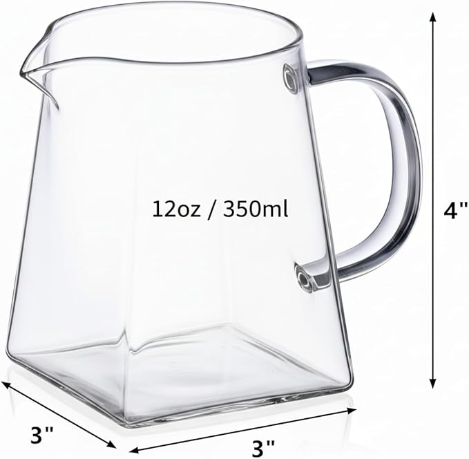 I-MART Small Glass Pitcher 12 Ounce Clear Creamer Pitcher for Coffee and Tea, Heat Resistant Glass Jug for Milk Frothing, Water, Juice, and Kitchen Use