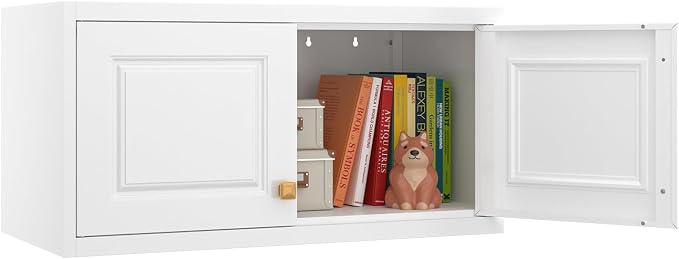 SteeLoong 15" Wall Storage Cabinet,White Bathroom Wall Mounted Cabinet,Metal Armoire Wardrobe Closet Storage Cabinets for Basement,Livingroom Home Office