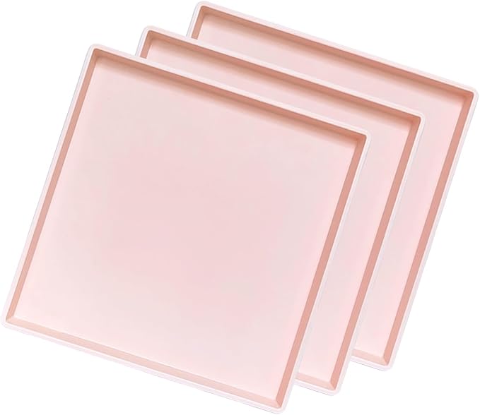 Small Square Tray (9 inch) 3 Pack, Durable Pink Tray for Desserts & Organization, Lightweight for Coffee, Drinks, Party, Seasoning, Perfume and Display.