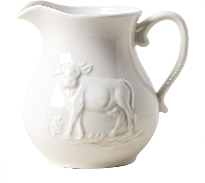 CHOOLD Pure White Ceramic Creamer with Handle,Coffee Milk Creamer Pitcher, Serving Pitcher Sauce-Cow