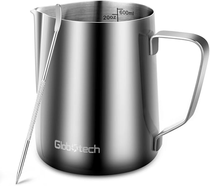 Stainless Steel Milk Frother Cup - Espresso Steaming Pitchers Coffee Foam Making Pitcher Latte Art Froth Cup Steaming Jug Cappuccino Hot Chocolate 20 Oz (600ml)