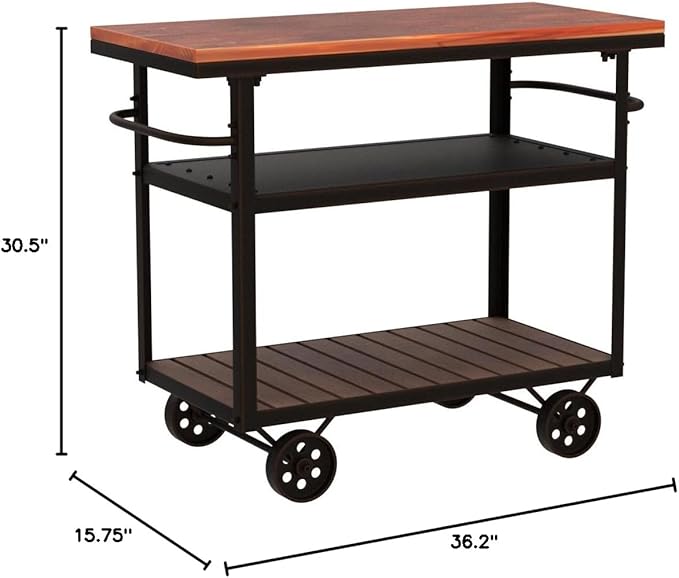 LOKKHAN Rolling Bar Cart with Handle [3 Tier] Home Kitchen Microwave Cart Island On Wheels, Mobile Serving Cart Beverage Cart, Coffee Station (Metal/Wood, Industrial Black/Rustic Brown)