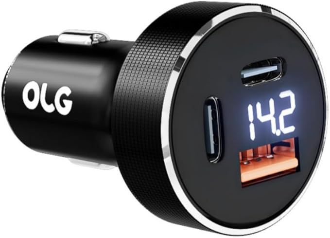 OLG 100W Car Charger – 3 Port Cargador para Carro (LED Display, 12V/24V Compatible) – Cigarette Lighter USB Fast Charge Adapter for iPhone, Android, Type V