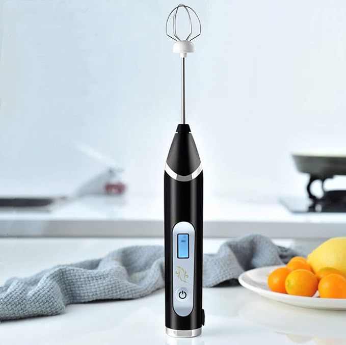 Milk Frother Handheld USB Rechargeable LCD Electric Milk Frother Adjustable 3 Speeds Hand Milk Foam Maker Mini Blender Drink Mixer for Bulletproof Coffee, Hot Chocolate, Matcha, Frappe, Egg Whisks