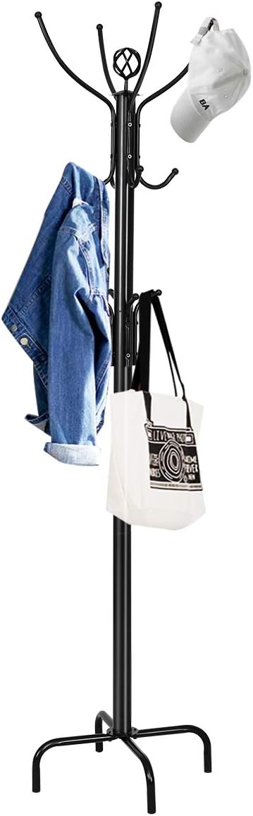 Tangkula Coat Rack Freestanding, 78 Inch Heavy Duty Metal Coat Tree, Free Standing Entryway Hat Coat Jacket Umbrella Holder, Clothes Hanger with Base Coat Rack Stand Black