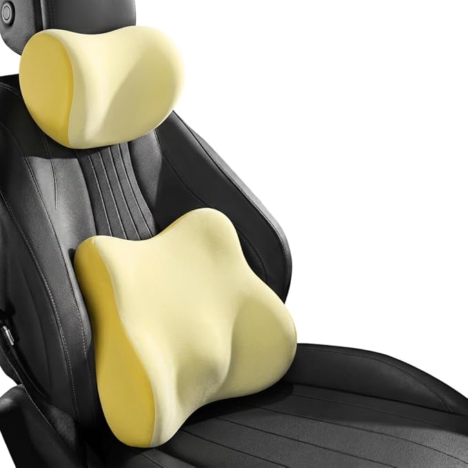 Car Headrest Pillow & Lumbar for Audi A3/A4 B8/A4 B6/A3 8P/A5/A4 B7/A4/A6 C6/Q5/A6/A6 C7/A6 C5/Q7/A3 8V, Car Seat Neck Pillow Back Support, Breathable All-Season Automotive Seat Cushions, 2PCS