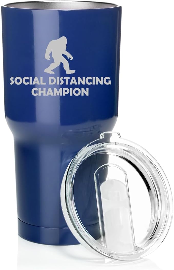 Smooth Body Tumbler Stainless Steel Vacuum Insulated Travel Mug Cup Gift Social Distancing Champion Bigfoot Sasquatch (Blue, 30 oz)