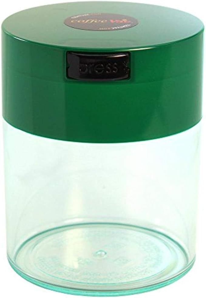 Coffeevac 1/2 LB – Patented Airtight Container | Multi-use Vacuum Container Works as Smell Proof Containers for Ground Coffee and Coffee Bean Containers. Green Cap and Clear Body
