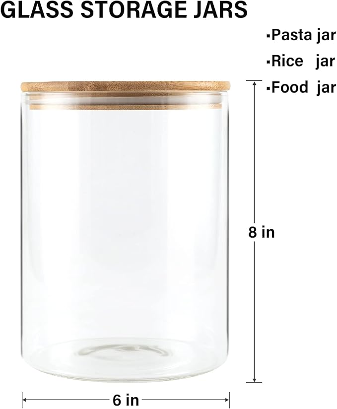 Food Storage Jars,2pack-105 Ounces3100ML -Stackable Glass Storage Containers Clear Glass Food Canister with Bamboo Lid Airtight For Serving Tea, Coffee, Flour, Sugar, Candy, Cookie, Spice and More
