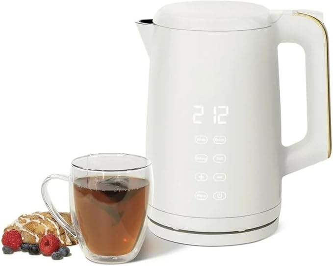 Electric Gooseneck Kettle 1 Liter 1200W, Stainless Steel, Pour Over Coffee Tea, Auto Shut-Off, 360° Cordless Power Base (White 1.7L)