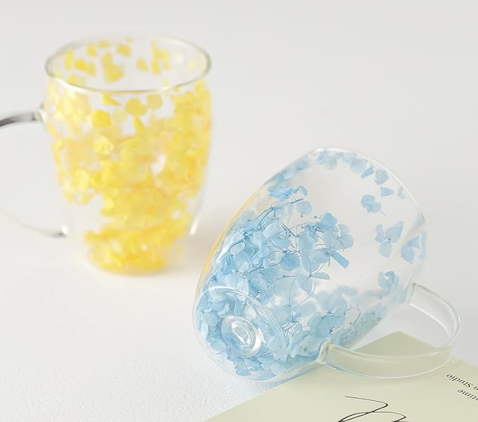 Double Glass Flower Tea Cup, Aesthetic Preserved Flower Cup, Cute Insulated Tea Cup with Handle, Heat Resistant & Lead-free Coffee Mugs, Gifts for Birthday Mother's Day, Perfect for Women Wife Mom (G)