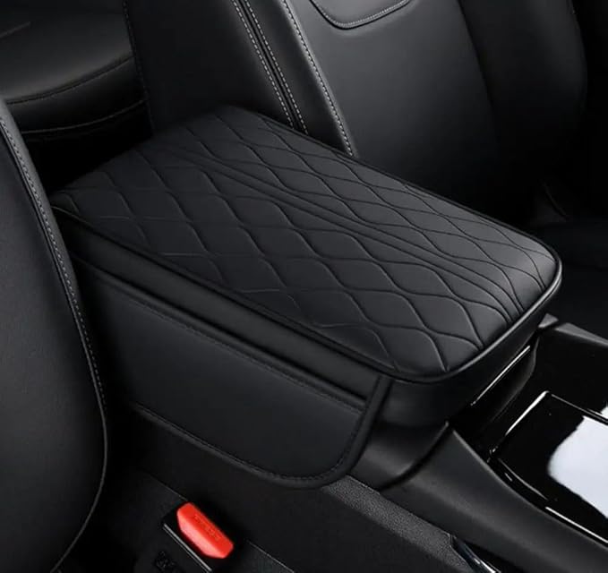 OUTMX Car Center Console Cushion for Mercedes Benz W204 C200 C300 2008-2013 2014, Nappa Leather Memory Foam Armrest Cover with Side Storage Pockets, Auto Elbow Support Pad 1pc,Black