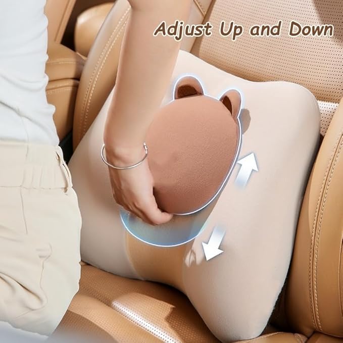 Car Lumbar Support and Neck Pillow for Driving Seat, Memory Foam Car Back Support Pillow & Headrest for Improve Posture, Driver Back Neck Sciatica Pain Relief Cushion (Coffee)