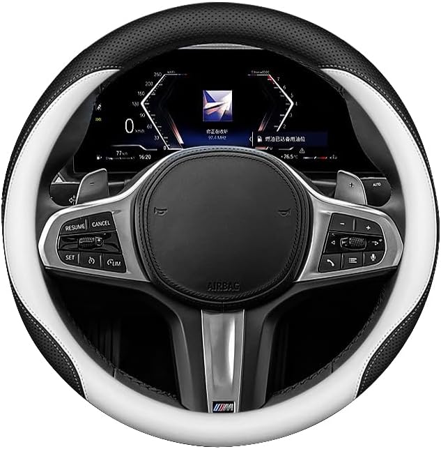 Leather Steering Wheel Cover 15 Inches Car Steering Wheel Cover Stretchy Easy Installation Durable Breathable Non-Slip for Honda Civic Accord Fit CRV HRV Pilot Odyssey Accessories -White