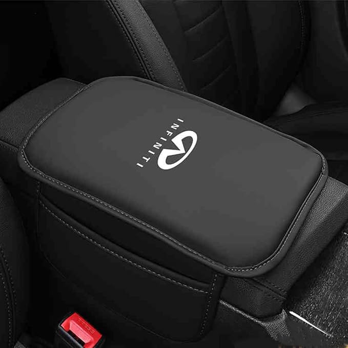 Car Armrest Box Pad for Infiniti QX60/Q50L/QX50/QX55/Q60 Leather Car Armrest Box Cushion Waterproof Center Console Mat Armrest Mat Armrest Cover Accessories,Black-with Storage Bag