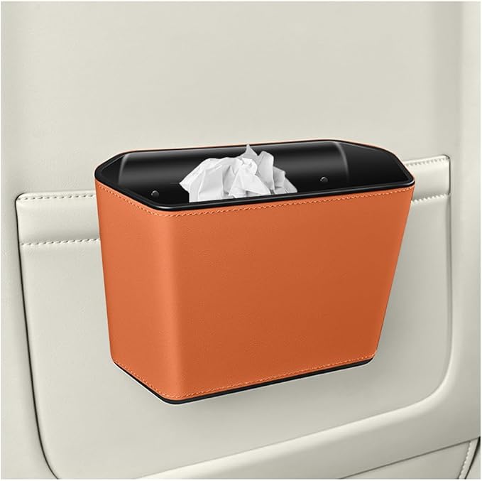 Car Trash Can, Small Waterproof Vehicle Trash Bin Garbage Container for Door Backseat, Multi-Purpose Automotive Interior Trash Bag Storage Organizer, Universal for Most Vehicles (Orange)