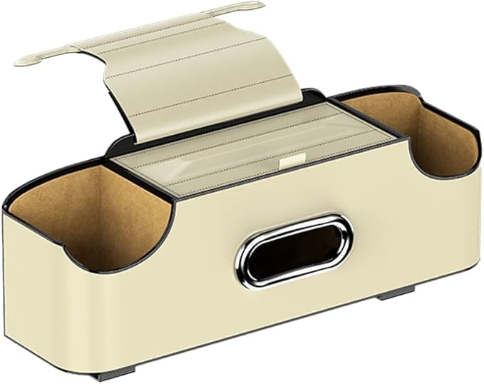 Car Backseat Organizer 3-in-1 Multifunctional Car Back Seat Storage Box with Drink Cup Holder Tissue Box Trash Bin & Hooks, Back Seat Car Organizer for Hold Phones,Drinks, and Handbags (White)
