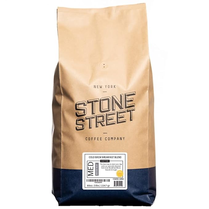 Stone Street Cold Brew Coffee, Low Acid, 100% Arabica, Gourmet Coffee - Breakfast Blend, Medium Roast, Coarse Ground, 5 LB