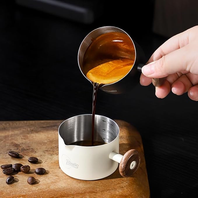 Bincoo Espresso Measuring Cup - Stainless Steel Coffee Dosing Cup 90ml/3oz with Handle & Scale,Perfect for Espresso Extraction & Coffee Beans, Barista Accessories for Coffee Lovers