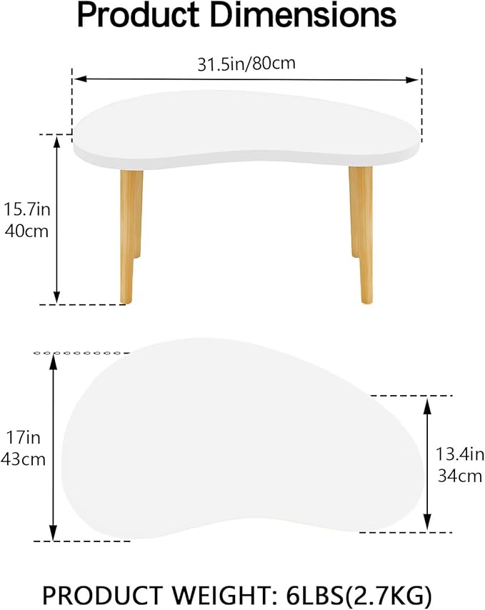 Mango Coffee Table Low Table with 4 Solid Wood Sturdy Legs,Floor Table Desk for Sitting on The Floor,19.7"D x 31.5"W x 16"H Inches,Living Room/Toy room Furniture,Rental house Furniture(White)