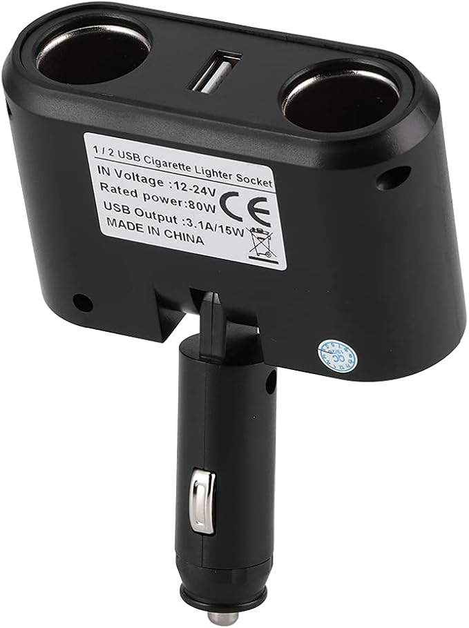 Ymiko Cigarette Lighter Adapter, ABS Cigarette Lighter Splitter with USB Fast Charge Port Car Outlet Adapter for Cars
