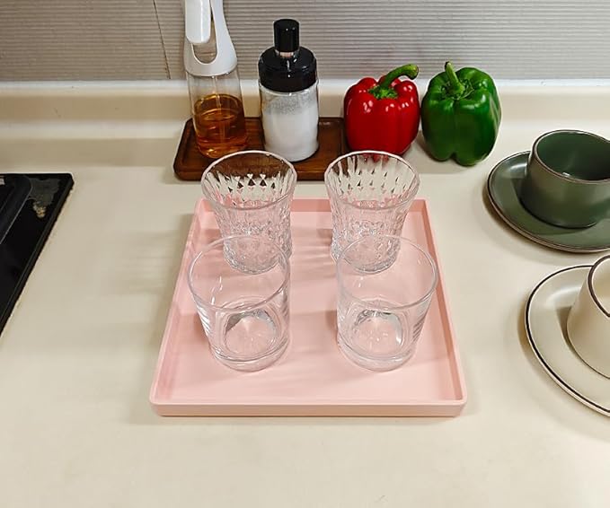 Small Square Tray (9 inch) 3 Pack, Durable Pink Tray for Desserts & Organization, Lightweight for Coffee, Drinks, Party, Seasoning, Perfume and Display.