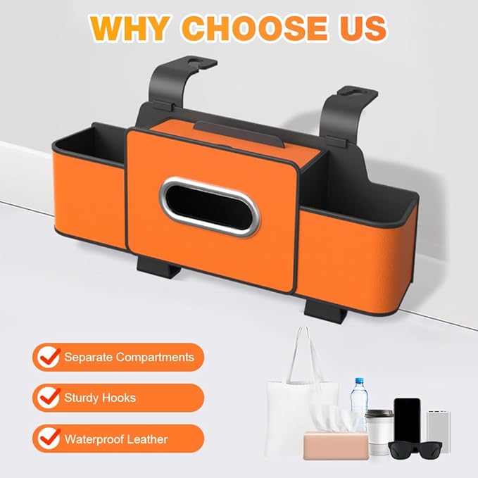 Back Seat Car Organizer,3 in 1 Car Backseat Storage Box with Cup Holder,Tissue Box,Trash Bin&Hooks,Multifunctional Waterproof Storage for Hold Phones Snacks Drinks Handbags (2, Brown)