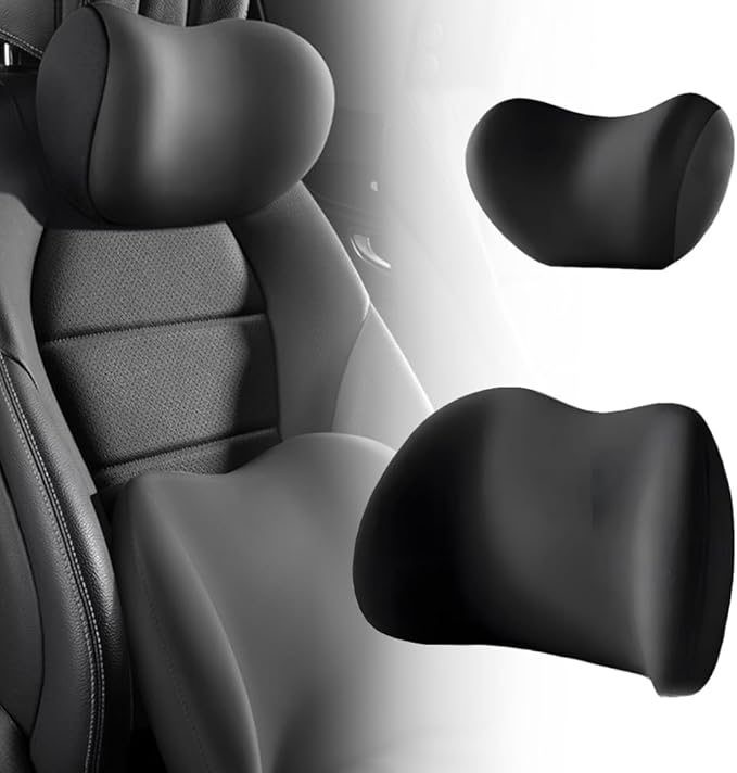 Car Headrest & Lumbar Support Cushion, 2025 Upgrade Car Lumbar Support Pillow and Car Neck Pillow Kit, Ergonomic Car Seat Headrest & Lumbar Cushion for Neck Back Pain Relief (Black)