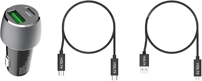 PRO 33 Watt Car Kit Compatible with Kyocera Cadence LTE Plus Data, Durable Quick Adaptive Fast Charging Dual USB-C/MicroUSB Long 4ft Cables