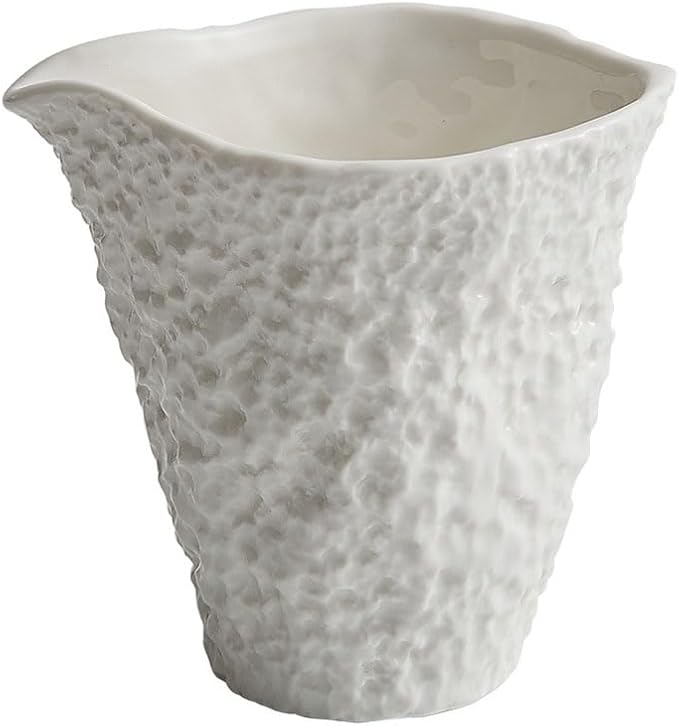 Rock Pattern Ceramic Gravy Boat, Small Capacity Ceramic Gravy Bowl, Handleless Creamer Pitcher with Dripless Lip, Suitable for Gravy, Sauce, Salad Dressing, Milk (White)
