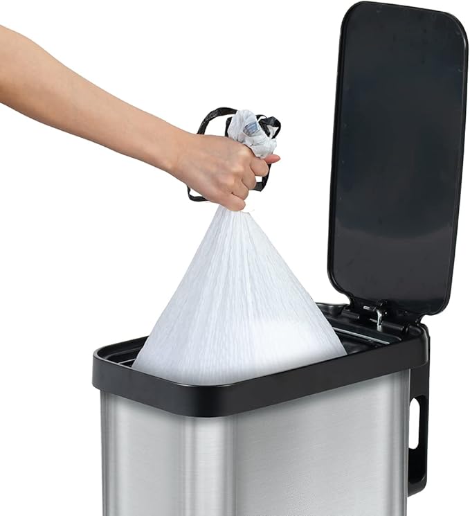 Glad Slim Trash Can with Clorox Odor Protection - Narrow Kitchen Garbage Bin with Soft Close Lid, Step On Foot Pedal and Waste Bag Roll Holder, Stainless Steel, 12 Gallon/45 Liter
