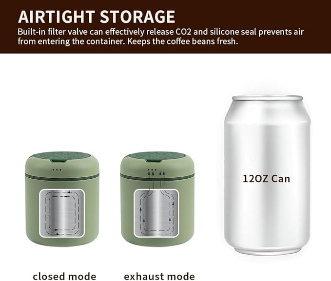 watchget Portable Mini Airtight Coffee Canister for 1cup - Stainless Steel Coffee Bean Storage with CO2 Releasing Valves, Compact and Travel-Friendly Container for 1oz/30g Beans, Grounds, Green
