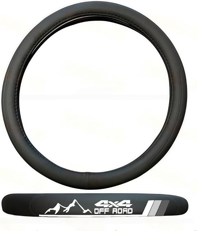 Non-Slip Leather Tri-Color Mountain Steering Wheel Cover Compatible with Toyota Tacoma TRD 4Runner Tundra Highlander Accessories Fit for 14.5-15inch Steering Wheel (Gray 4X4)