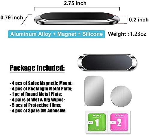 Flat Magnetic Phone Mount 4 Pack. Silver Cell Phone Holder for Car Dashboard, Wall, Truck. Universal Stick on iPad Wall Magnet Mount Kit for Tablets, Smartphones. Compatible with iPad, Tab, Note