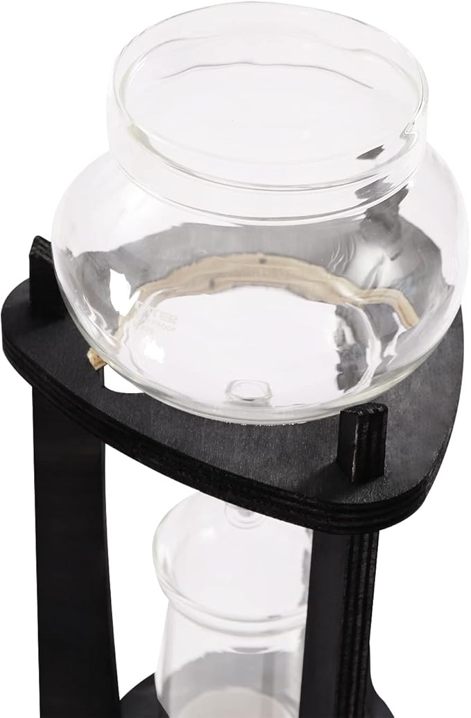 6-8 Cup Iced Coffee Cold Brew Drip Tower – 600ml Retro Hand-Blown Glass & Wood Coffee Maker, 3-5H Quick Extraction with Stainless Steel Filter (Grey)