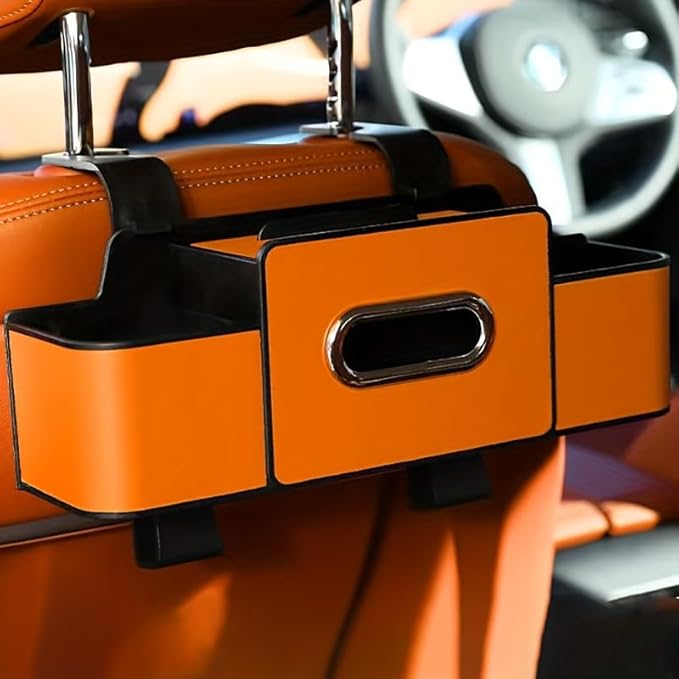 3-in-1 Car Organizers and Storage Back Seat, Multifunctional Back Seat Car Organizer for Snacks, Hold Phones, Drinks, Tissues, and Handbag (Orange)