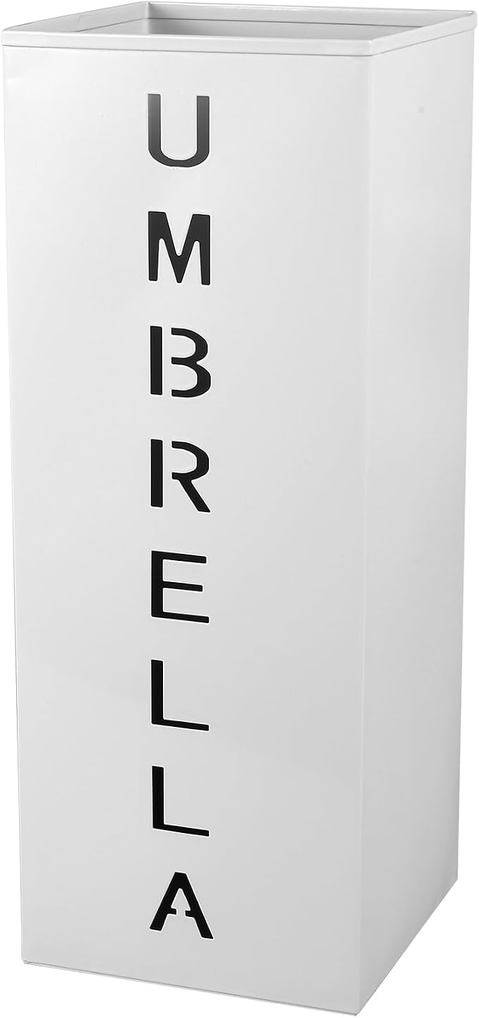 Metal Umbrella Stand Holder, 16.5x6.3x6.3inch Square Free Standing Umbrella Rack Decorative Umbrella Holder Bin Multipurpose Walking Sticks Holder for Umbrella Cane Entryway (White)