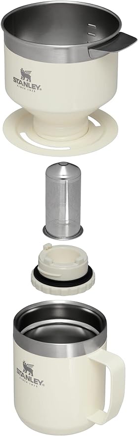 STANLEY Perfect Brew Pour Over Set | 12 oz Camp Mug with Lid Included | Drip Coffee Maker with Reusable Filter | Insulated Stainless Steel | BPA-Free | Cream Gloss