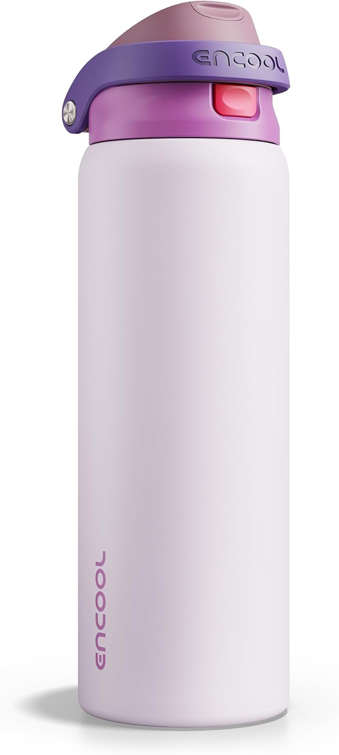 ENCOOL Leakproof Insulated Water Bottle with Straw Dual-Sip Water Bottle Bag-Safe Design for Work, Commute & Gym – Keeps Drinks Cold All Day, 32 oz, Purple Cabbage