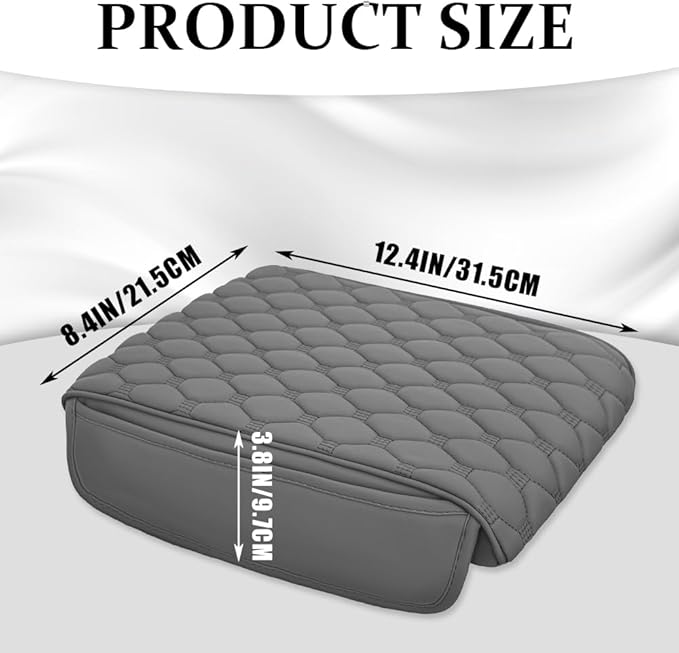 Upgraded Car Center Console Cover, Armrest Cover for Car, Waterproof Leather Auto Armrest Cover Protector with 2 Pocket, Comfortable Arm Rest Box Cushion Pad for Vehicles, Trucks (Grey)