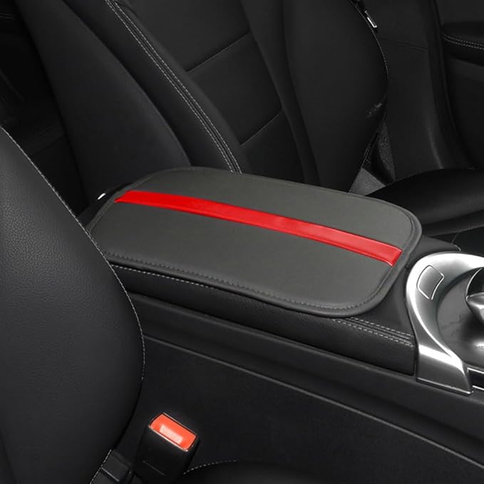 Car Armrest Seat Box Mat, PU Leather Center Console Cover, Universal Waterproof Car Interior Accessories, Arm Rest Box Protector Cushion Pad for Most Vehicle (Red)