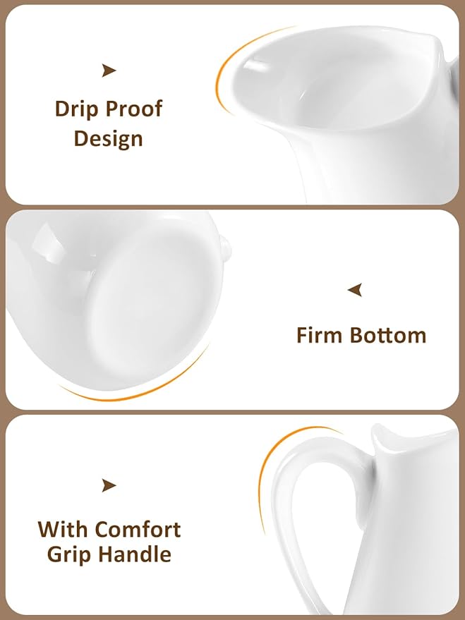 Yedio 17 oz Porcelain Milk Creamer Pitcher with Handle, White Creamer, Microwave & Freezer Safe