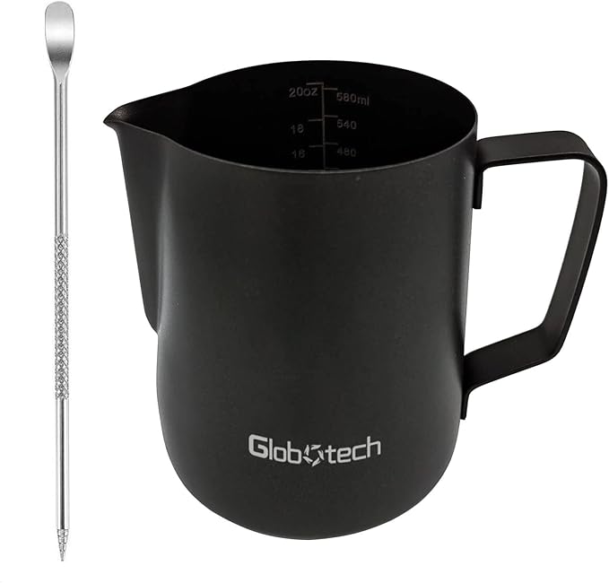 Espresso Frothing Pitcher Stainless-steel Jug - Coffee Frother Cup Milk Frothing Pitcher Froth Cup Latte Art Work Froth Steam Pitcher 20 Oz Black 600ml