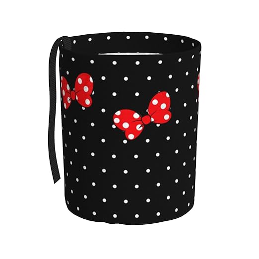 Cute Black Dots Red Bow Car Trash Can Garbage Cans Foldable,Small Hanging Car Organizer Storage Bag Leak Proof, Auto Back Seat Trash Bin Universal for Truck, SUV, Outdoor Travel