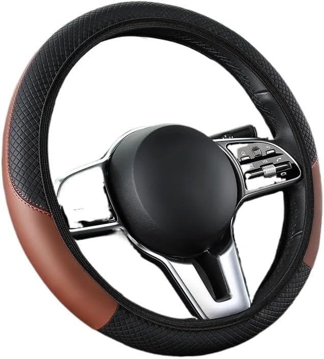 Universal Fit Soft Embossed PU Leather Steering Wheel Cover with Elastic Edge for All-Season Comfort(Claret)