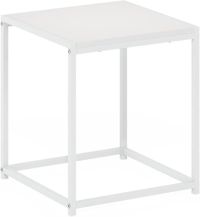 Furinno CAMNUS Side Table, Modern End Table with Metal Frame, Square Open Frame Night Stand, Bedside Table, Easy Assembly, for Living Room, Bedroom, Solid White