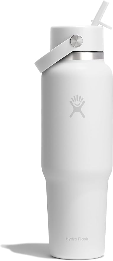 Hydro Flask Travel Water Bottle - Insulated Stainless Steel - Wide Straw Lid, Non Spill, Leakproof in 40 Oz Tonal White