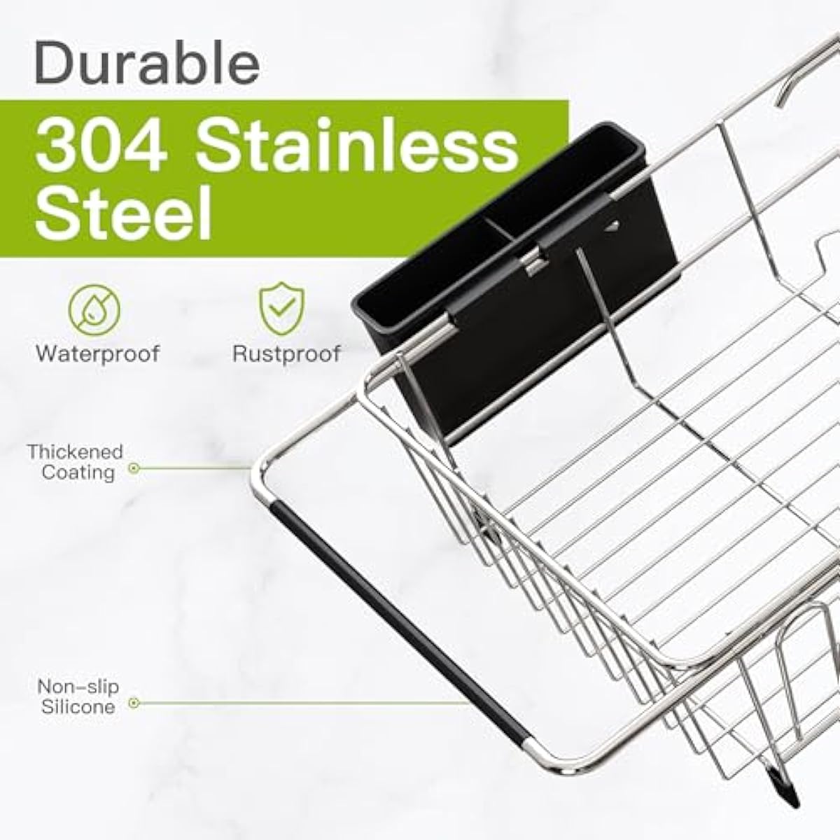 JASIWAY Dish Drying Rack in Sink, Expandable Stainless Steel Dish Drainers for Kitchen Counter, Dish Dryer Rack for Inside Sink, Over The Sink Dish Racks with Utensil Holder, Silver