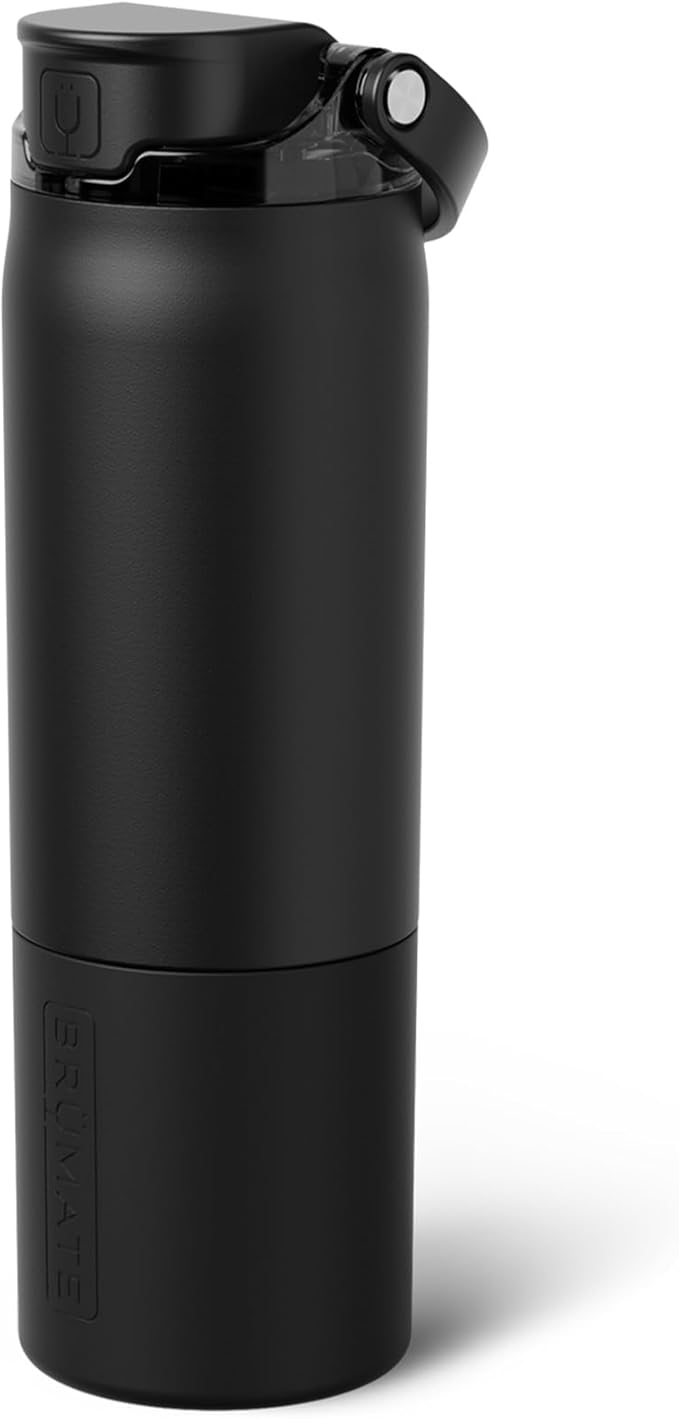 BrüMate Rise 25oz Water Bottle With 100% Leakproof Covered Silicone Straw | Insulated Stainless Steel Water Bottle | Cup-Holder Friendly | Fast Flow | Soft Sip Silicone Spout | BPA-Free (Matte Black)