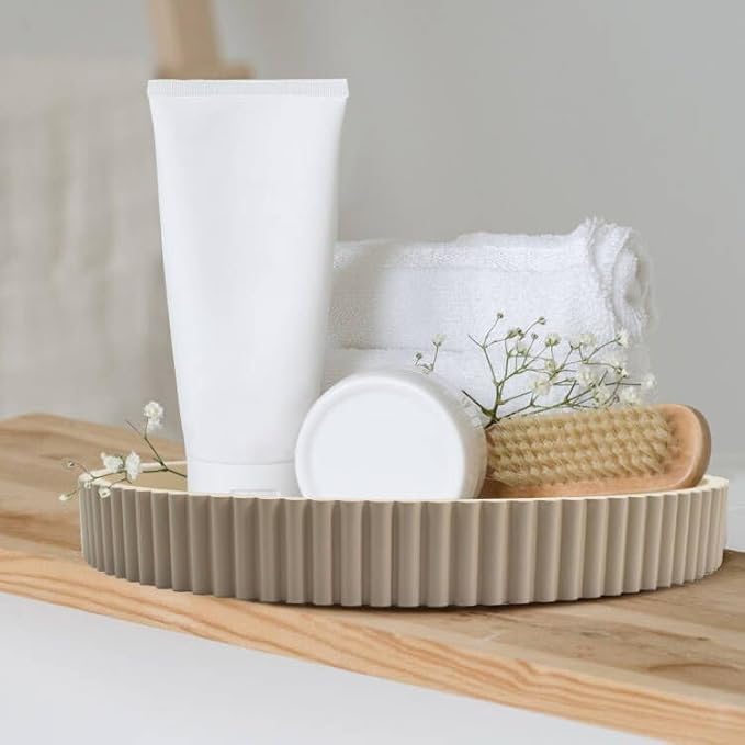 Round Decorative Tray for Coffee Table Decor, 11.8in Wood Decorative Serving Tray for Kitchen Counter,bandejas decorativas, Wooden Serving Tray for Party